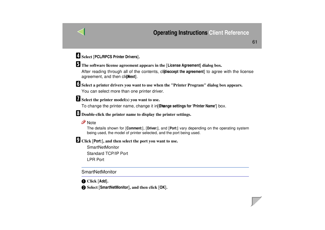 Lanier LP 036c operating instructions Select the printer models you want to use 