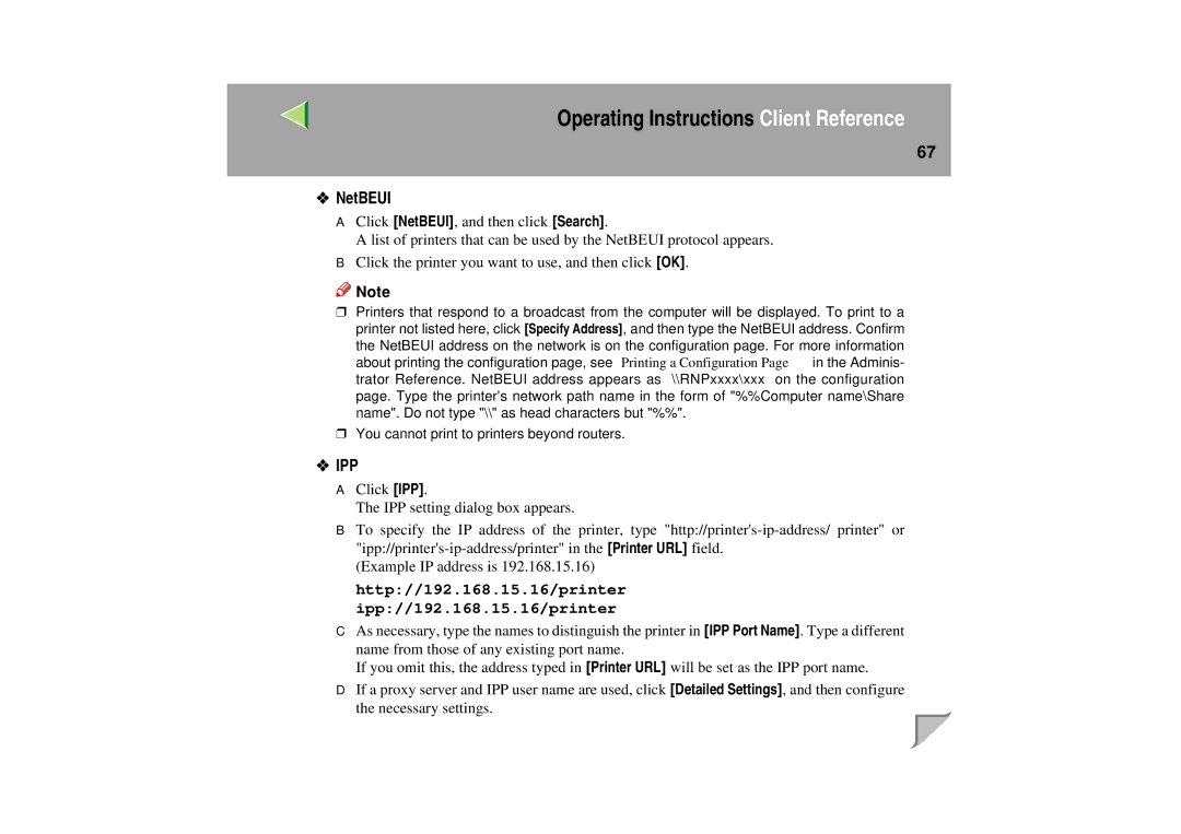 Lanier LP 036c operating instructions Ipp 