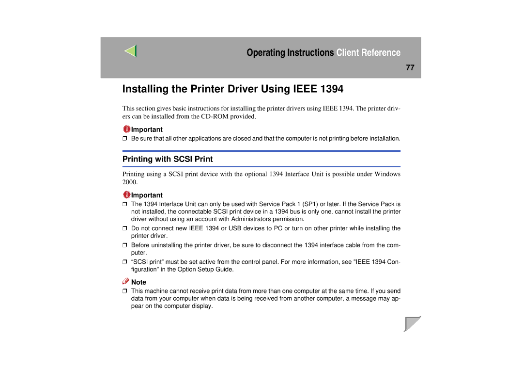 Lanier LP 036c operating instructions Installing the Printer Driver Using Ieee, Printing with Scsi Print 