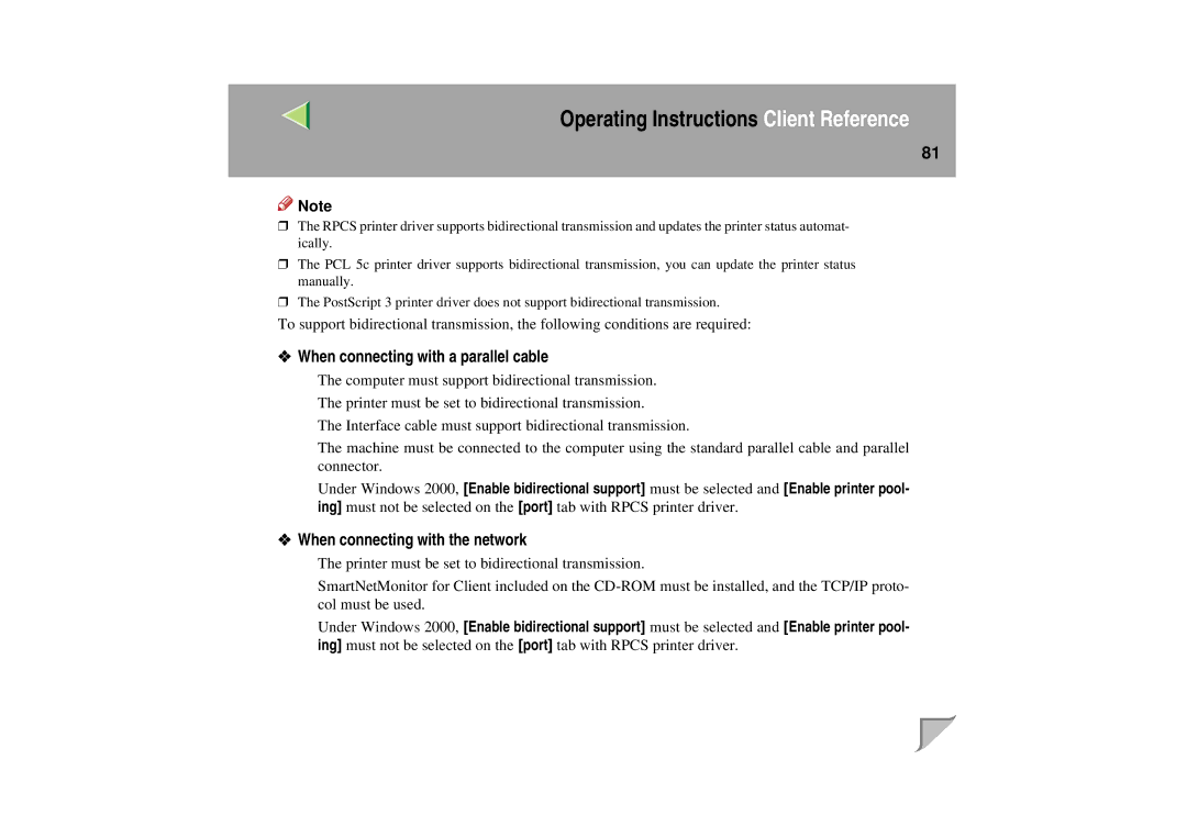 Lanier LP 036c operating instructions When connecting with a parallel cable 