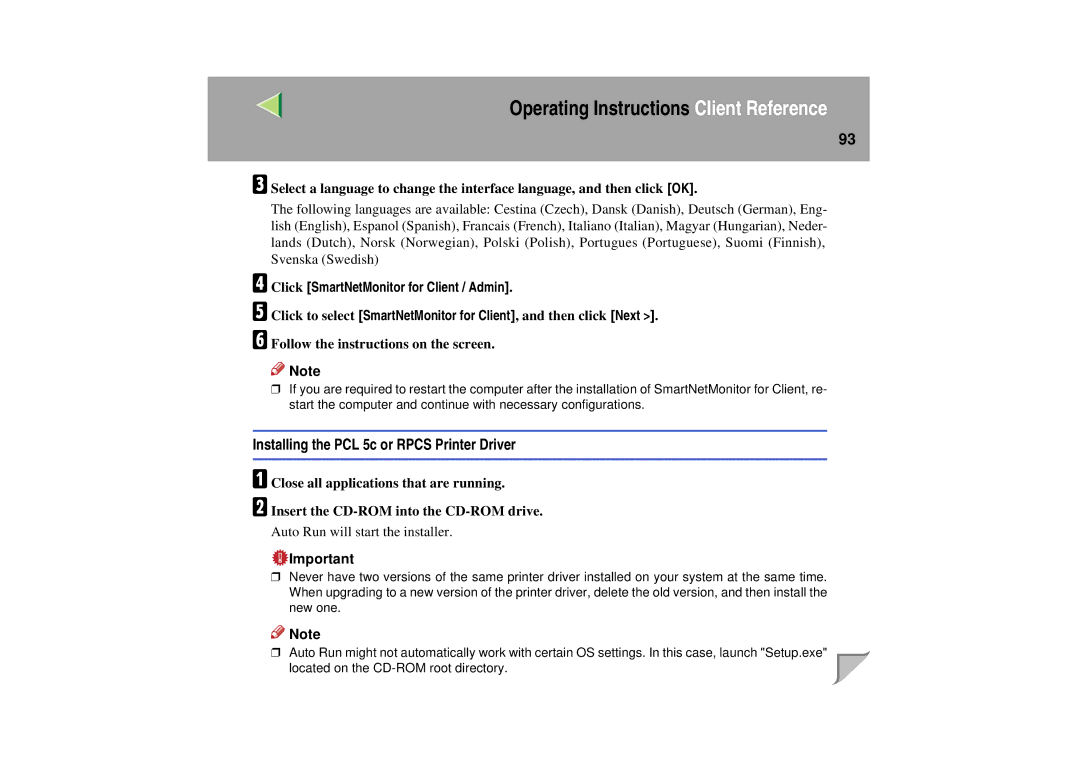 Lanier LP 036c operating instructions Installing the PCL 5c or Rpcs Printer Driver 