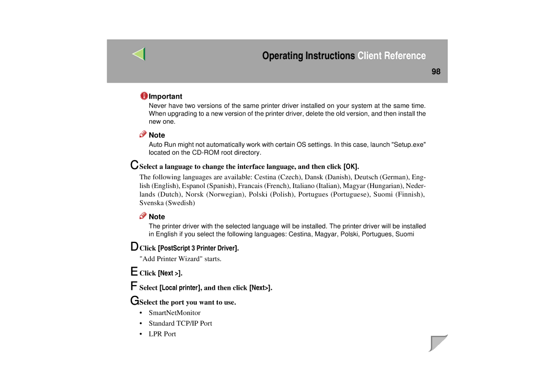 Lanier LP 036c operating instructions Click PostScript 3 Printer Driver 