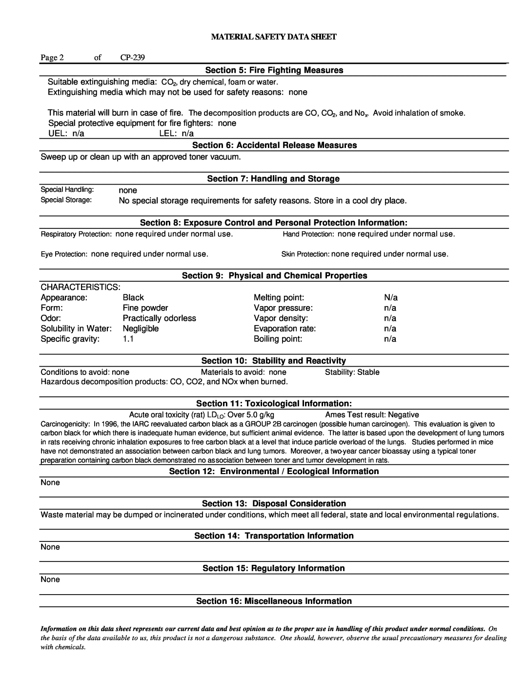 Lanier T 6055 manual Material Safety Data Sheet, Fire Fighting Measures 