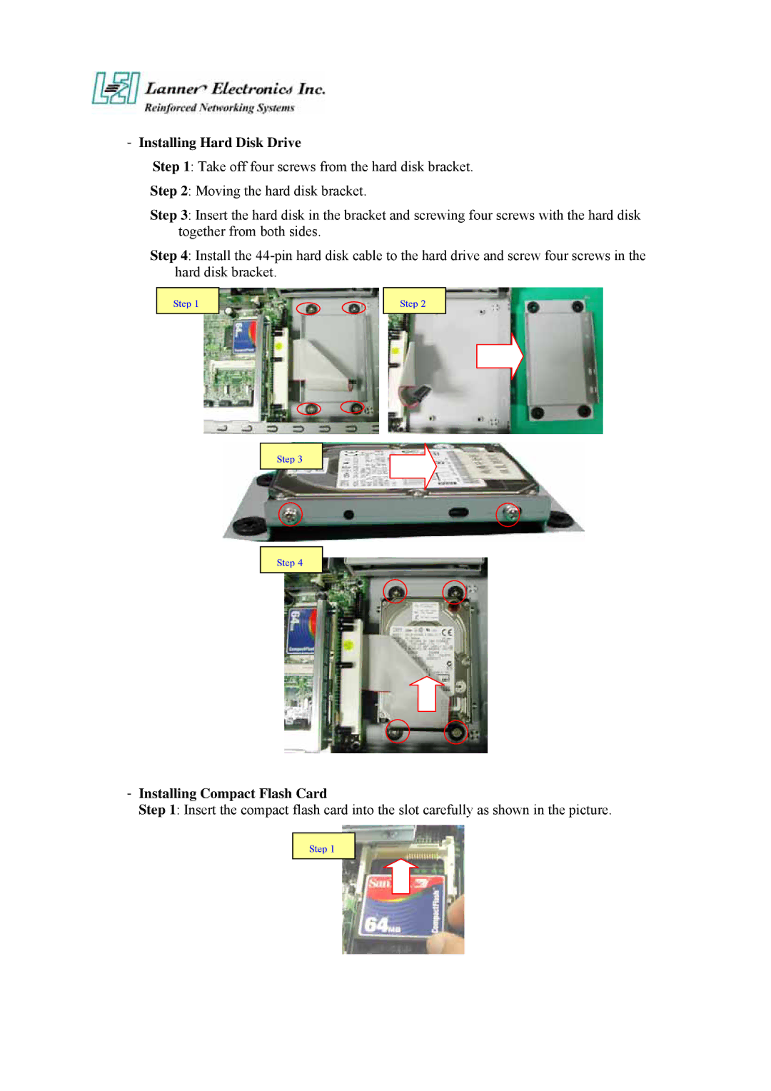 Lanner electronic FW-6420 manual Installing Hard Disk Drive, Installing Compact Flash Card 