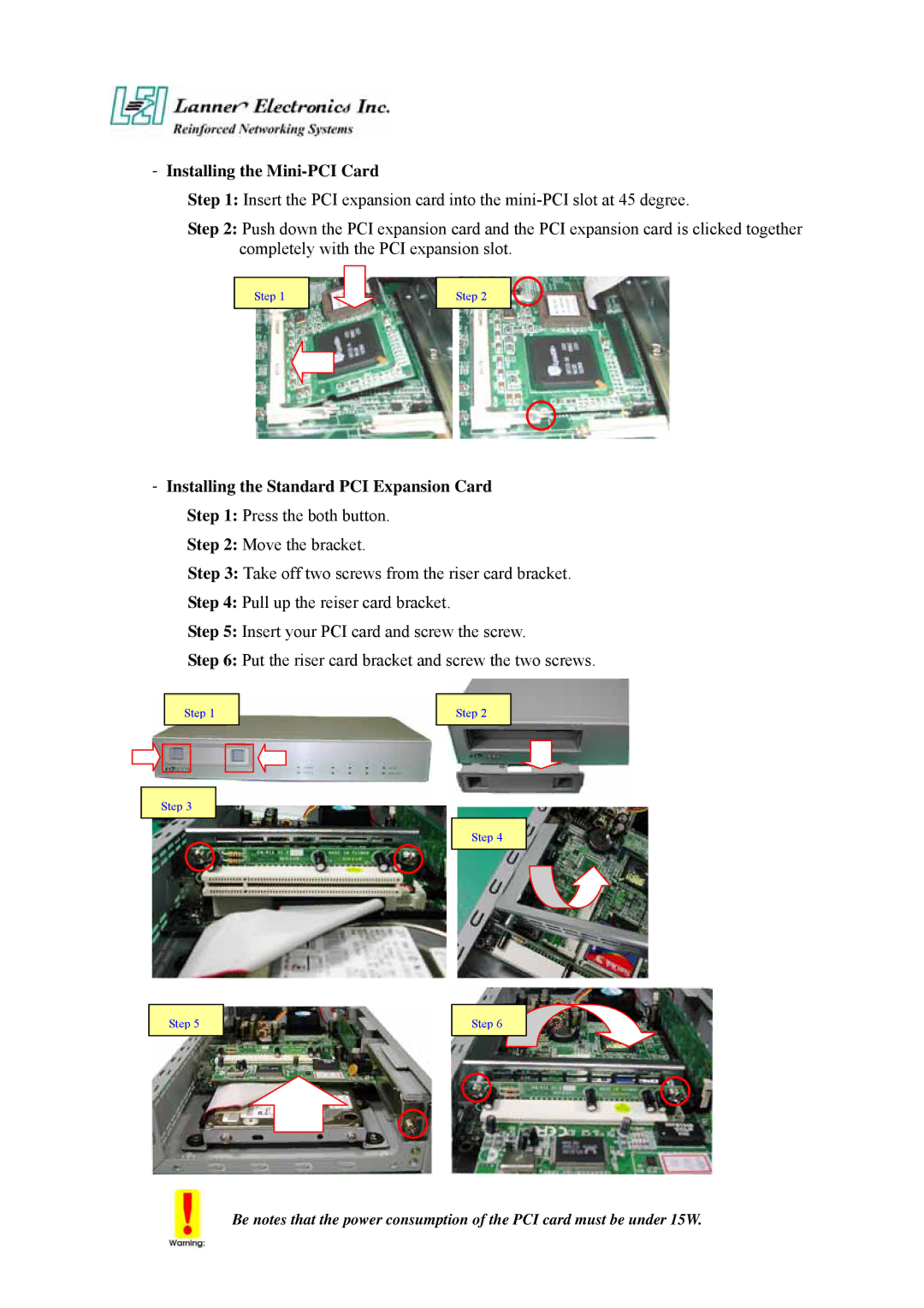 Lanner electronic FW-6420 manual Installing the Mini-PCI Card 