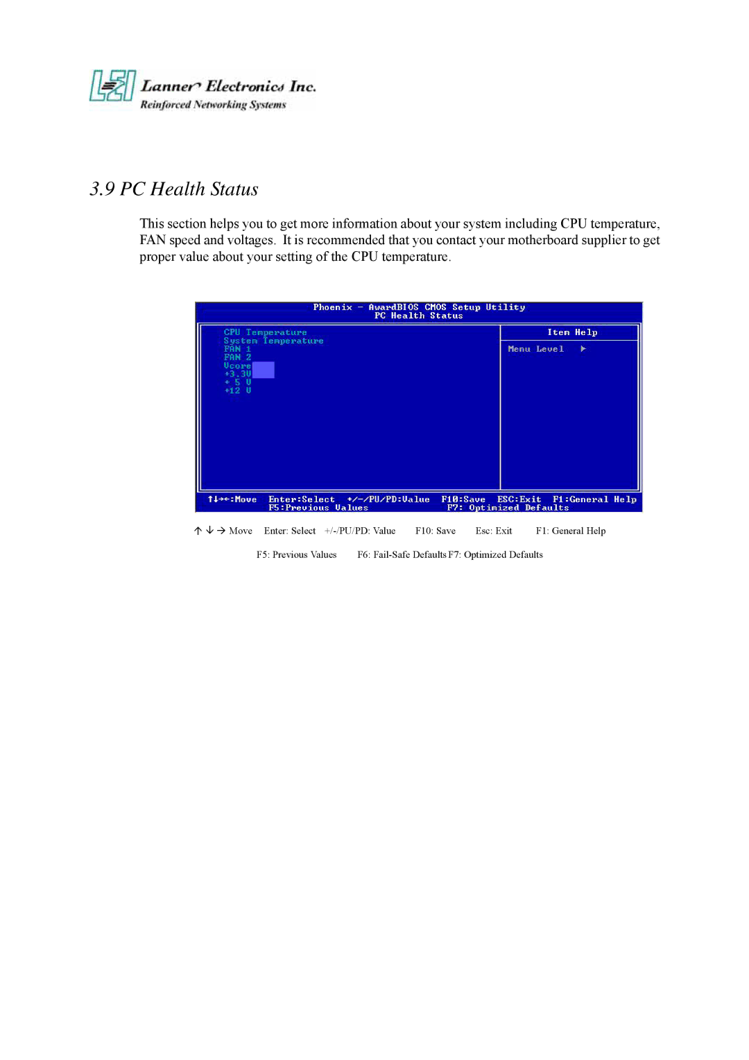 Lanner electronic FW-6420 manual PC Health Status 