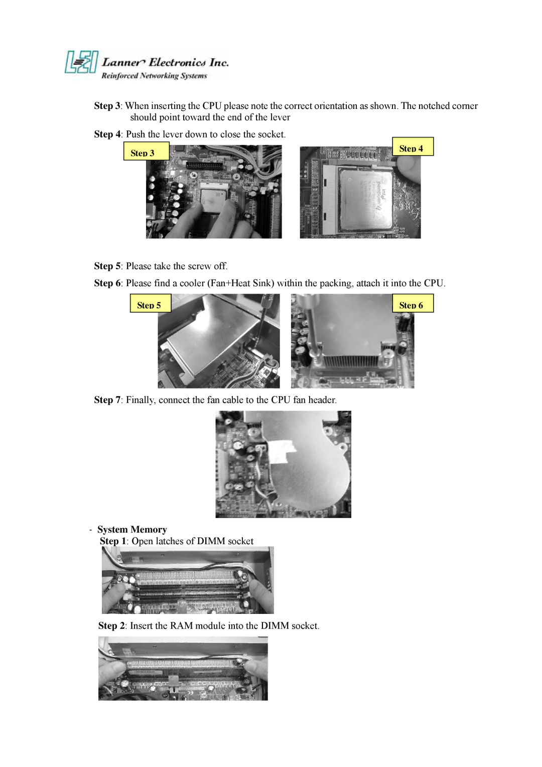 Lanner electronic FW-7650 manual System Memory 