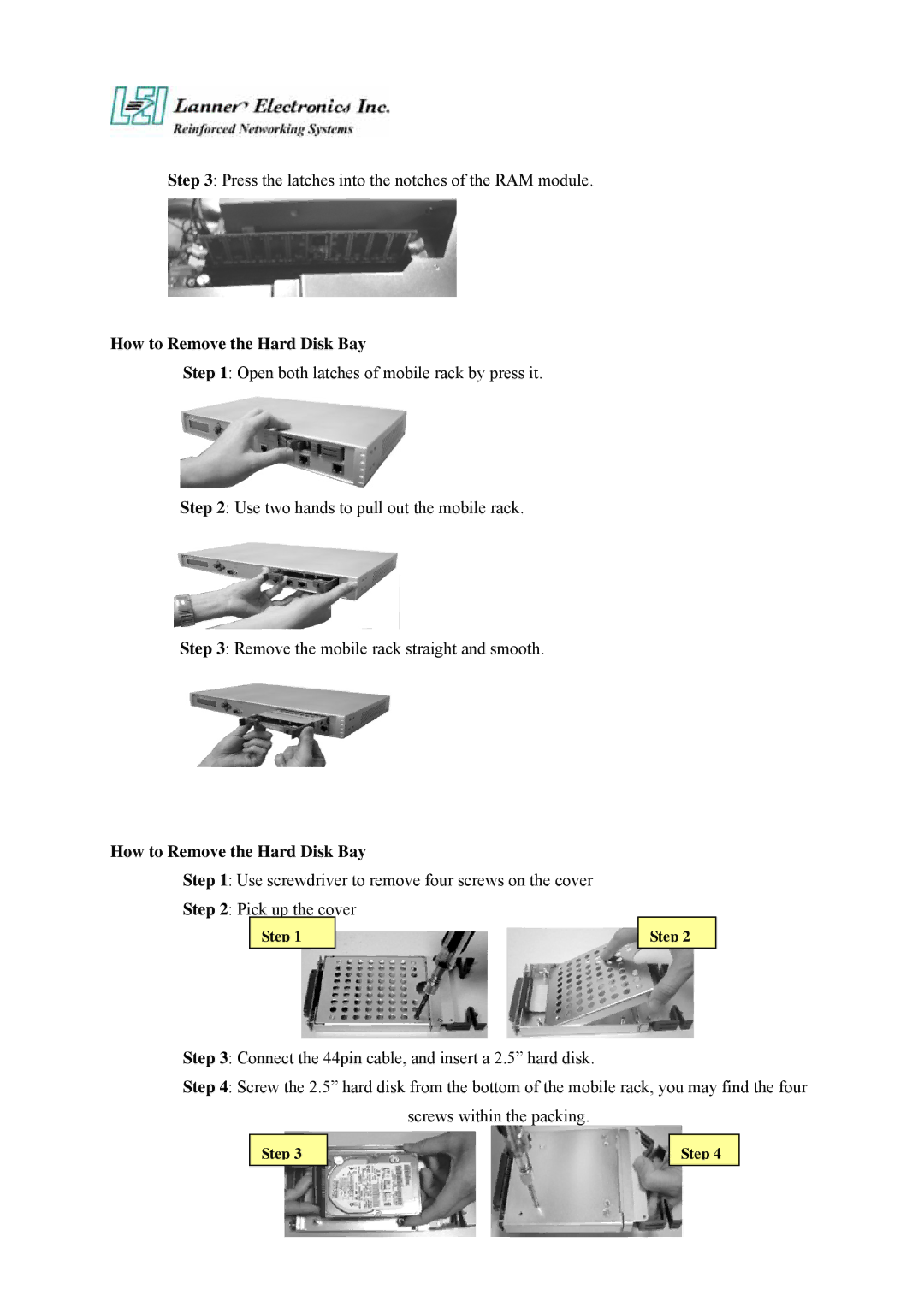 Lanner electronic FW-7650 manual How to Remove the Hard Disk Bay 