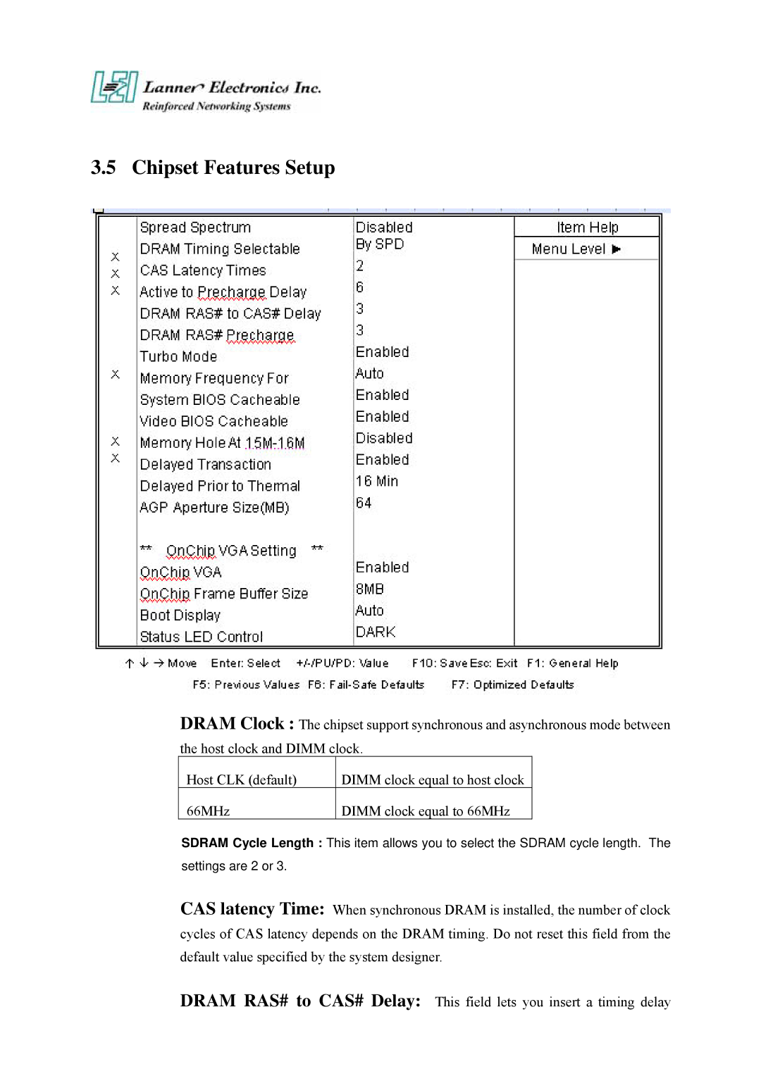 Lanner electronic FW-7650 manual Chipset Features Setup 