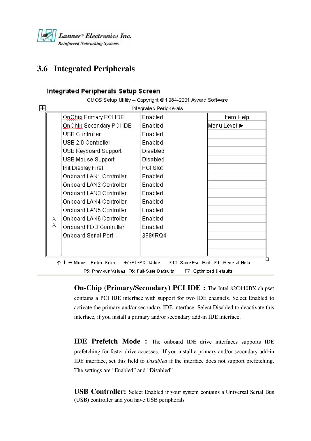 Lanner electronic FW-7650 manual Integrated Peripherals, On-Chip Primary/Secondary PCI IDE The Intel 82C440BX chipset 