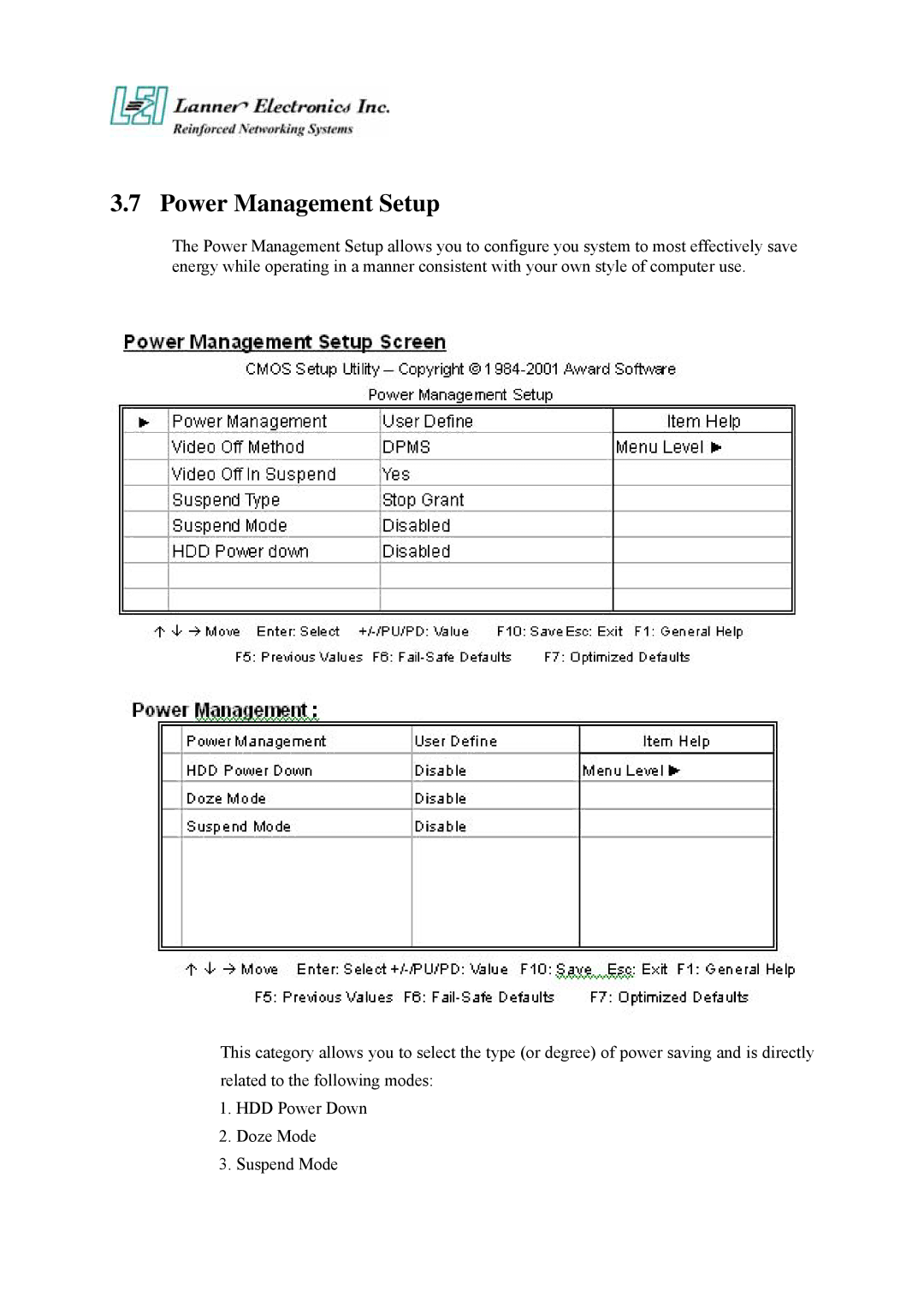 Lanner electronic FW-7650 manual Power Management Setup 