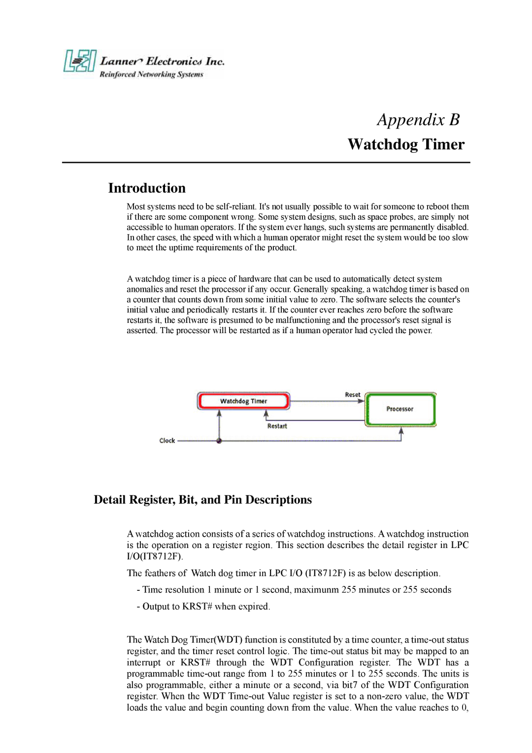 Lanner electronic FW-7650 manual Watchdog Timer, Detail Register, Bit, and Pin Descriptions 