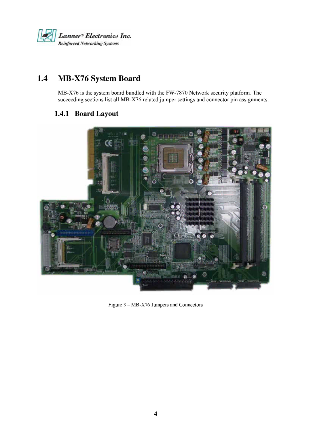 Lanner electronic FW-7870 user manual MB-X76 System Board, Board Layout 