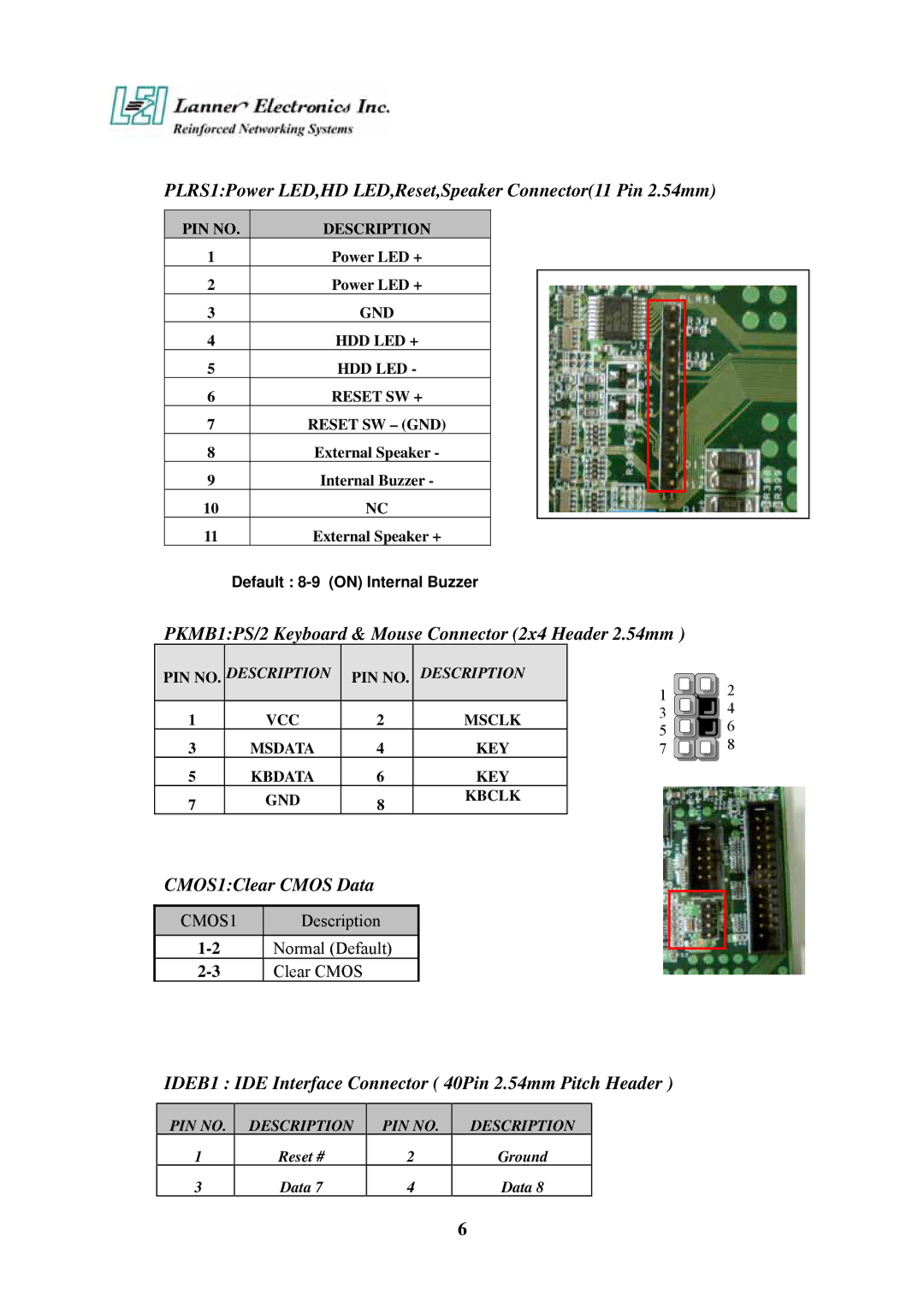 Lanner electronic FW-7890 user manual PKMB1PS/2 Keyboard & Mouse Connector 2x4 Header 2.54mm 