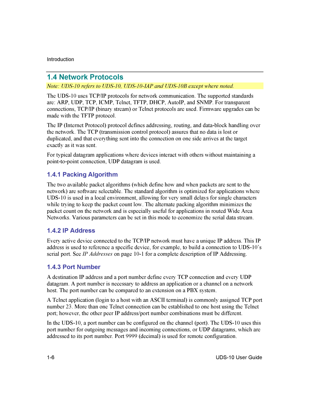 Lantronix 10 manual Network Protocols, Packing Algorithm, IP Address, Port Number 