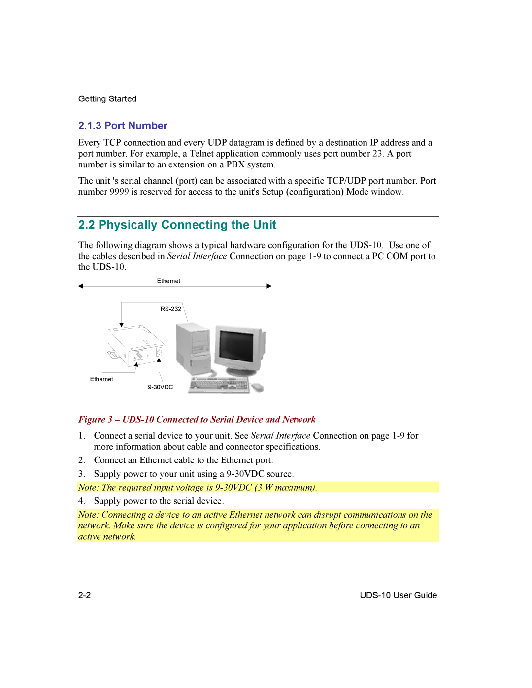 Lantronix manual Physically Connecting the Unit, UDS-10 Connected to Serial Device and Network 