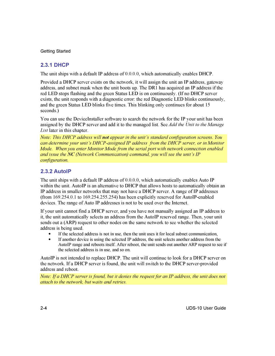 Lantronix 10 manual Dhcp, AutoIP 