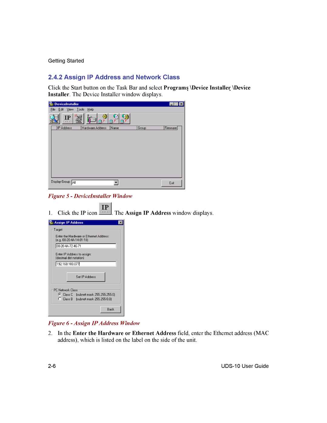 Lantronix 10 manual Assign IP Address and Network Class, DeviceInstaller Window 