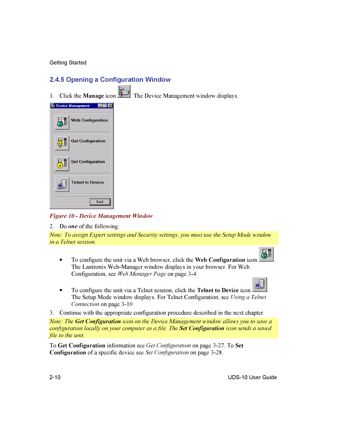 Lantronix 10 manual Opening a Configuration Window, Device Management Window 