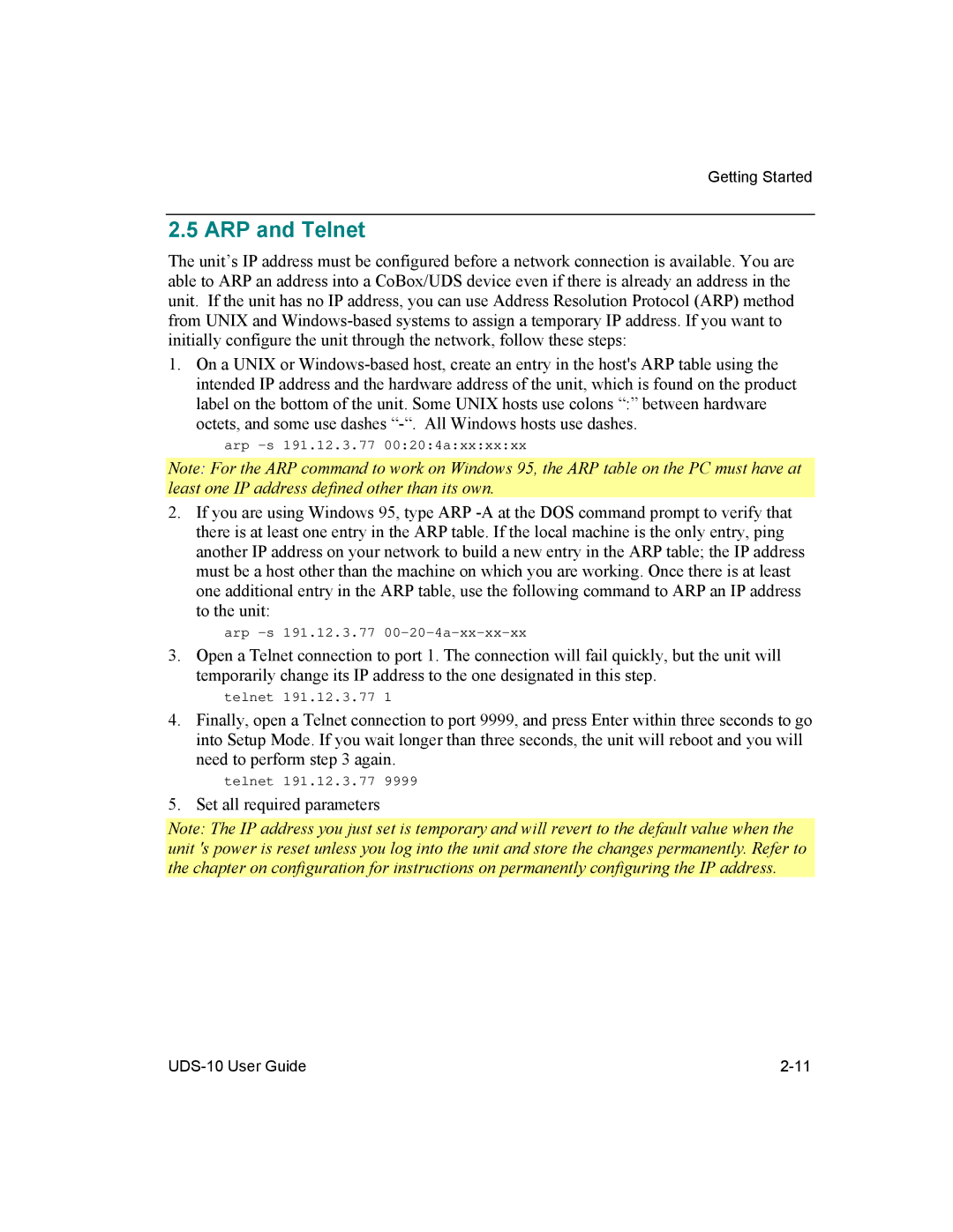 Lantronix 10 manual ARP and Telnet 