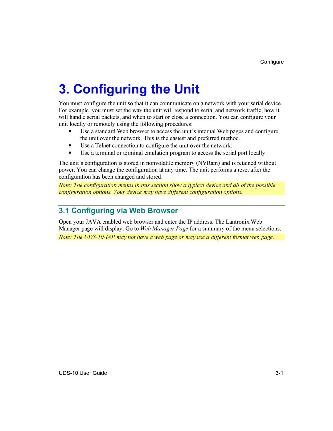 Lantronix 10 manual Configuring the Unit, Configuring via Web Browser 