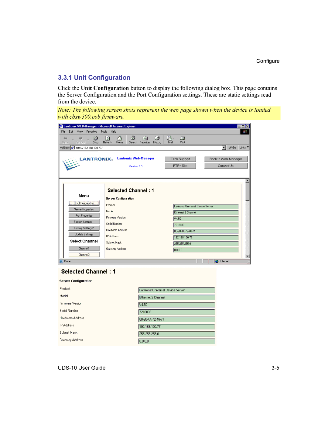 Lantronix 10 manual Unit Configuration 