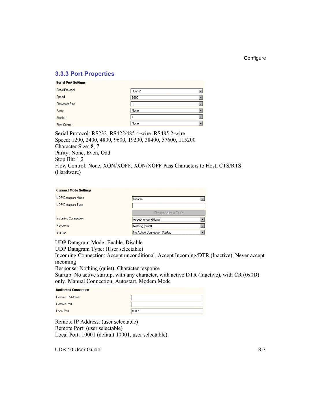 Lantronix 10 manual Port Properties 