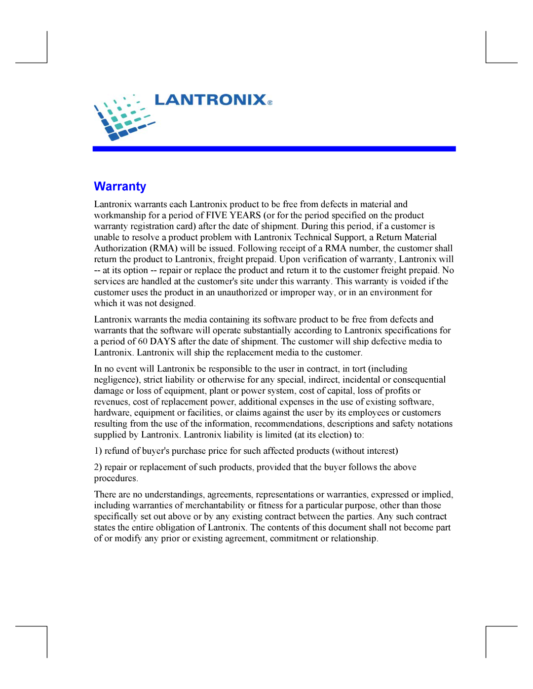 Lantronix 10 manual Warranty 