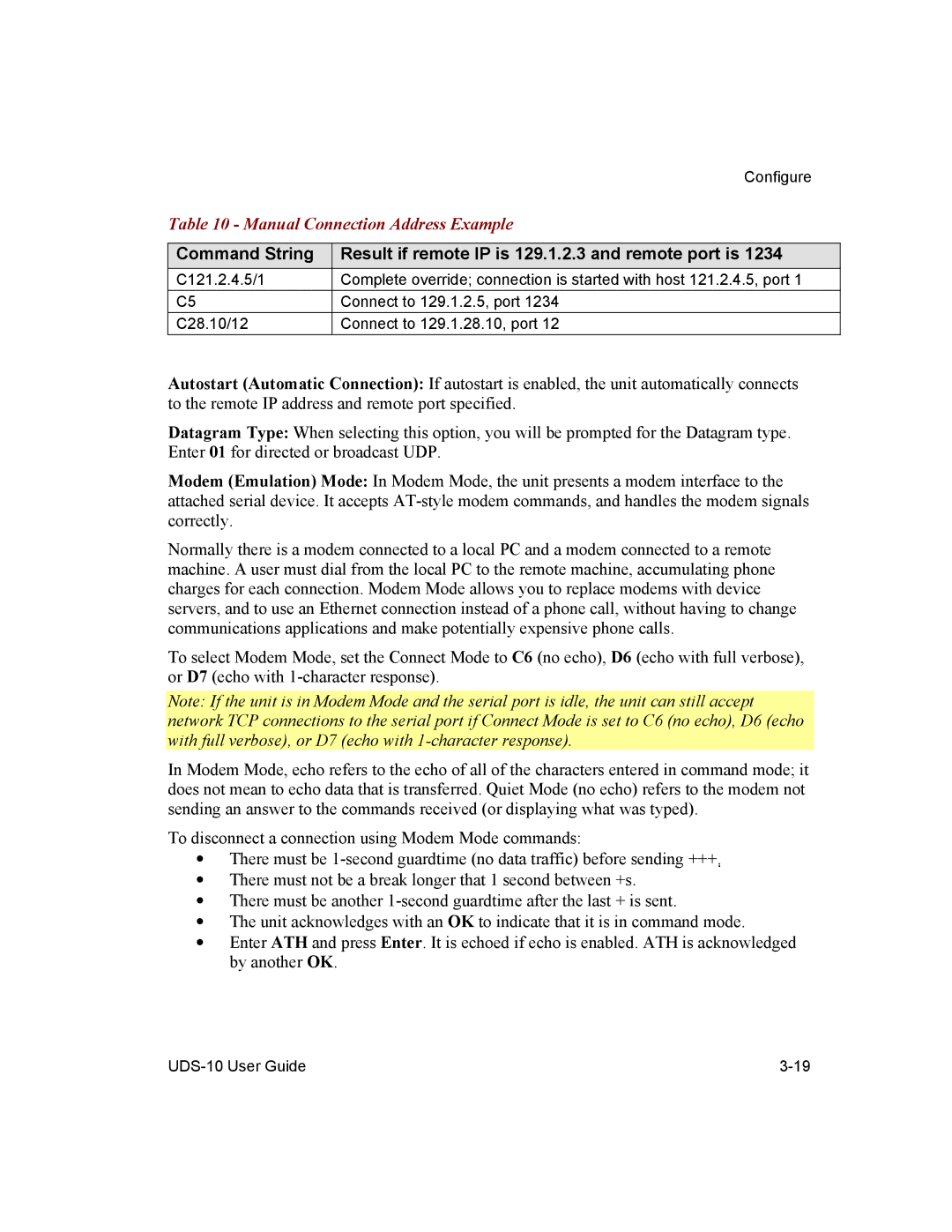 Lantronix 10 manual Manual Connection Address Example 