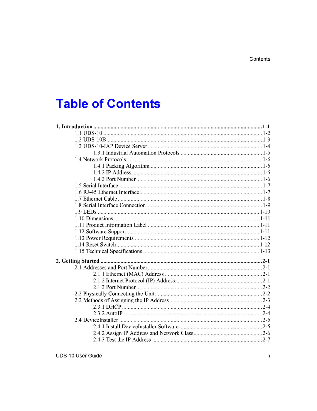 Lantronix 10 manual Table of Contents 