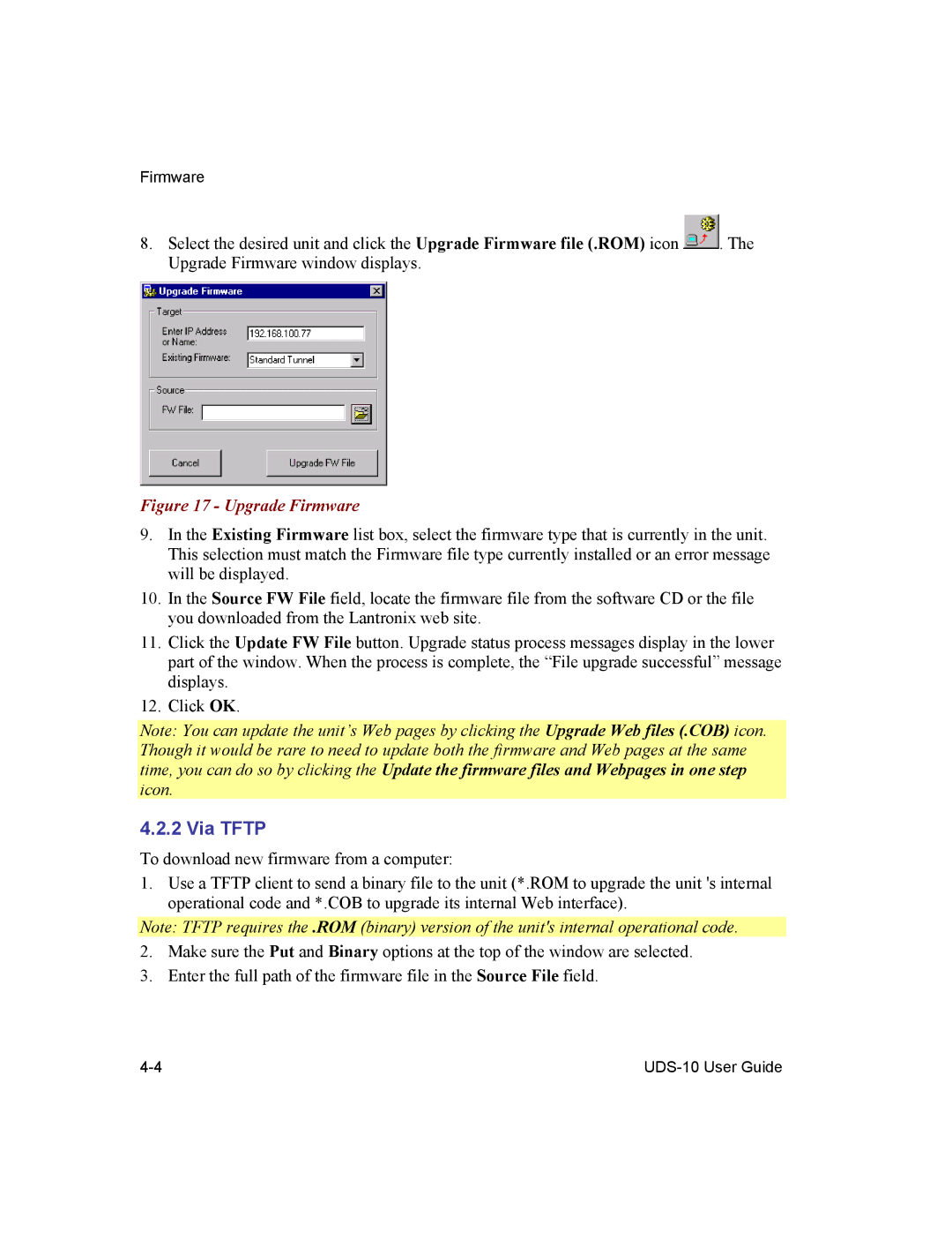 Lantronix 10 manual Via Tftp, Upgrade Firmware 