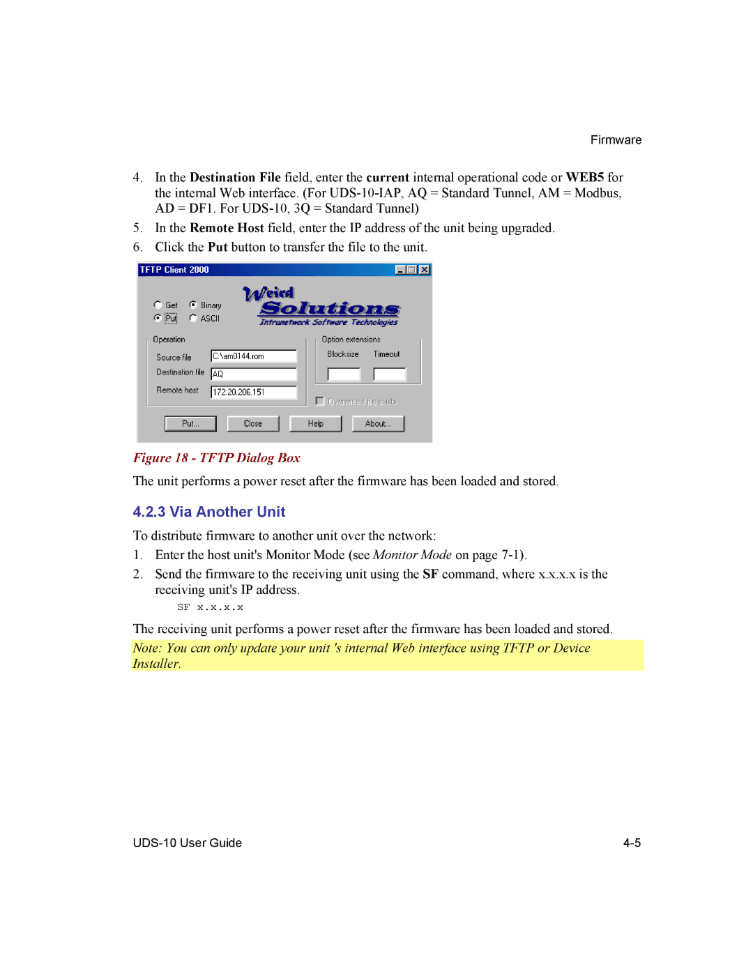 Lantronix 10 manual Via Another Unit, Tftp Dialog Box 