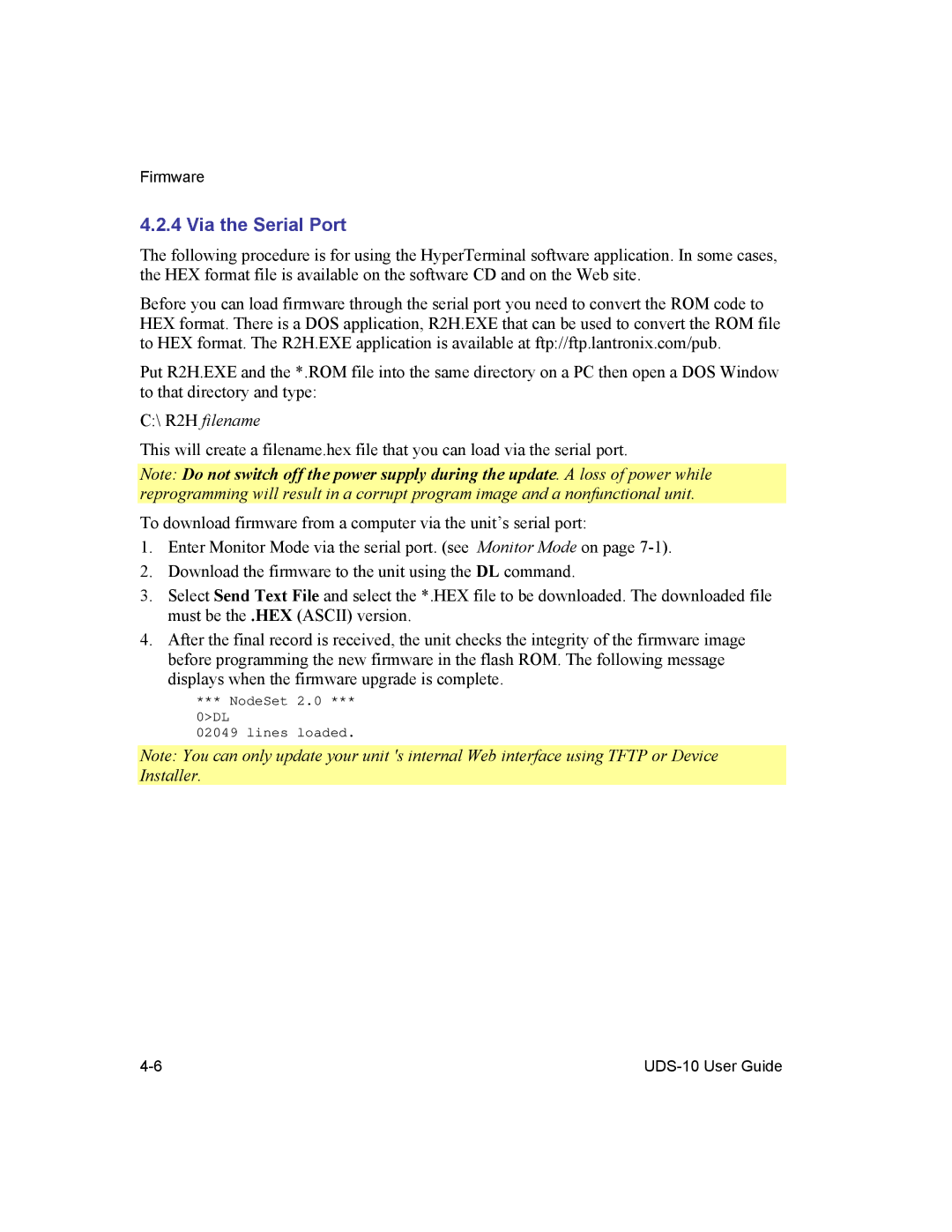 Lantronix 10 manual Via the Serial Port 