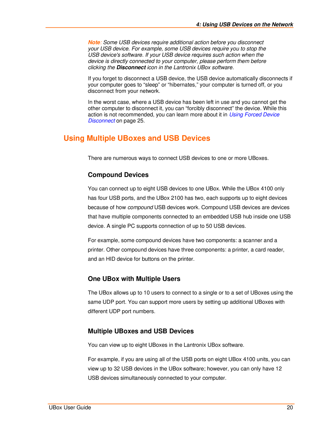 Lantronix 2100, 4100 manual Using Multiple UBoxes and USB Devices, Compound Devices, One UBox with Multiple Users 