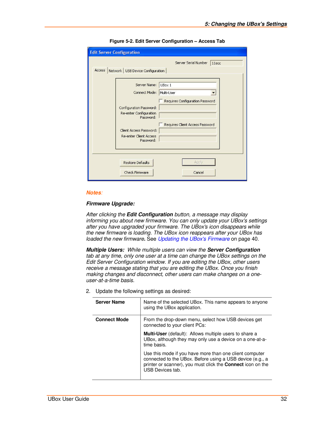 Lantronix 2100, 4100 manual Firmware Upgrade, Update the following settings as desired, Connect Mode 