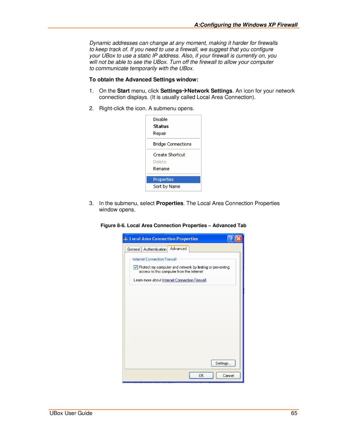 Lantronix 4100, 2100 manual To obtain the Advanced Settings window, Local Area Connection Properties Advanced Tab 