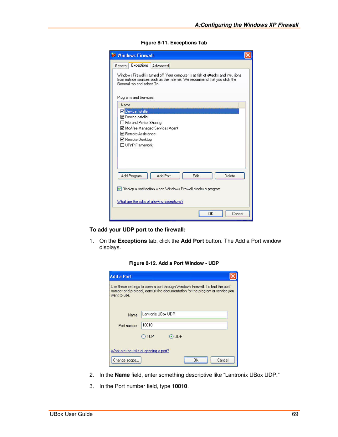 Lantronix 4100, 2100 manual Exceptions Tab 