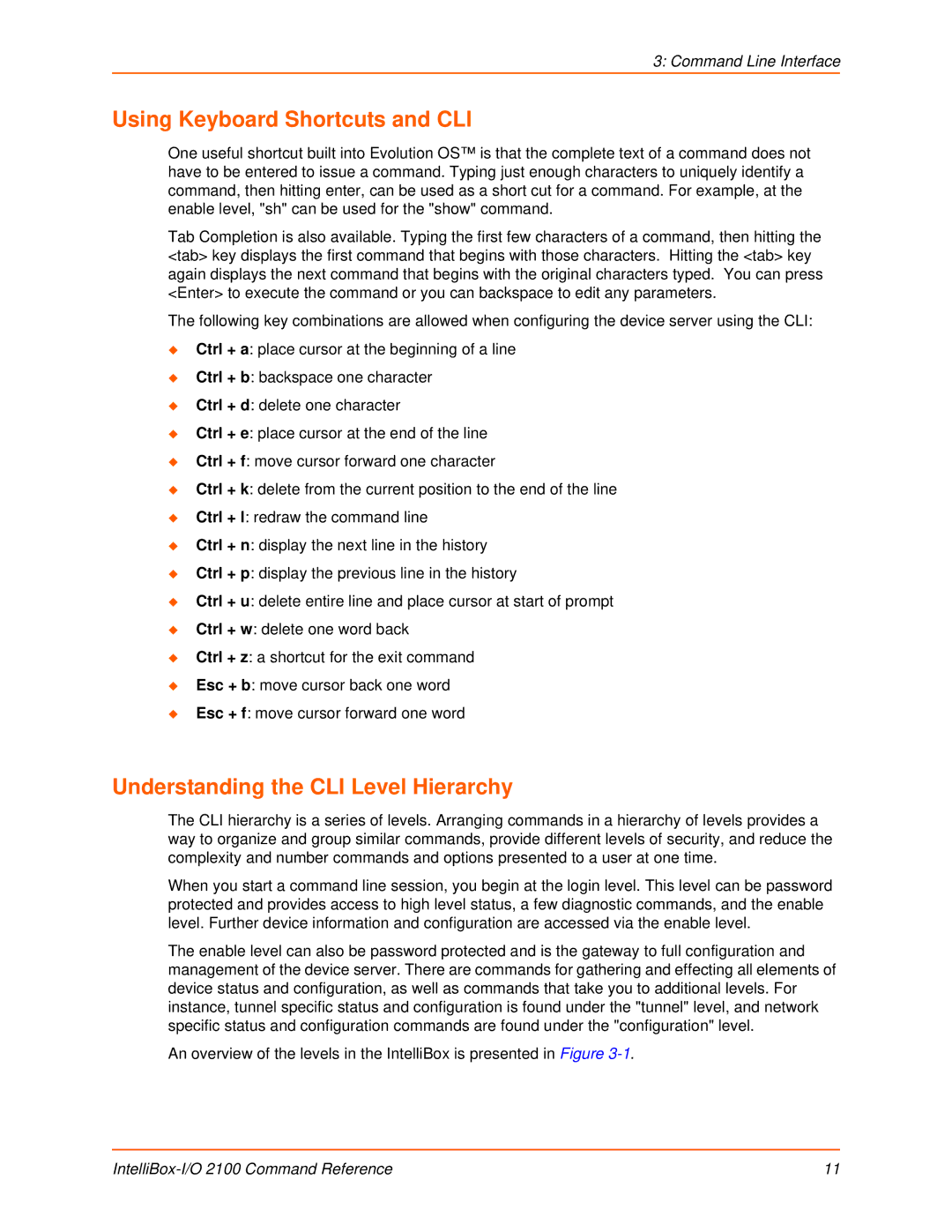 Lantronix 2100 manual Using Keyboard Shortcuts and CLI, Understanding the CLI Level Hierarchy 