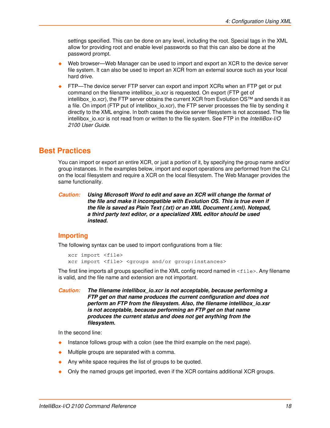 Lantronix 2100 manual Best Practices, Importing 