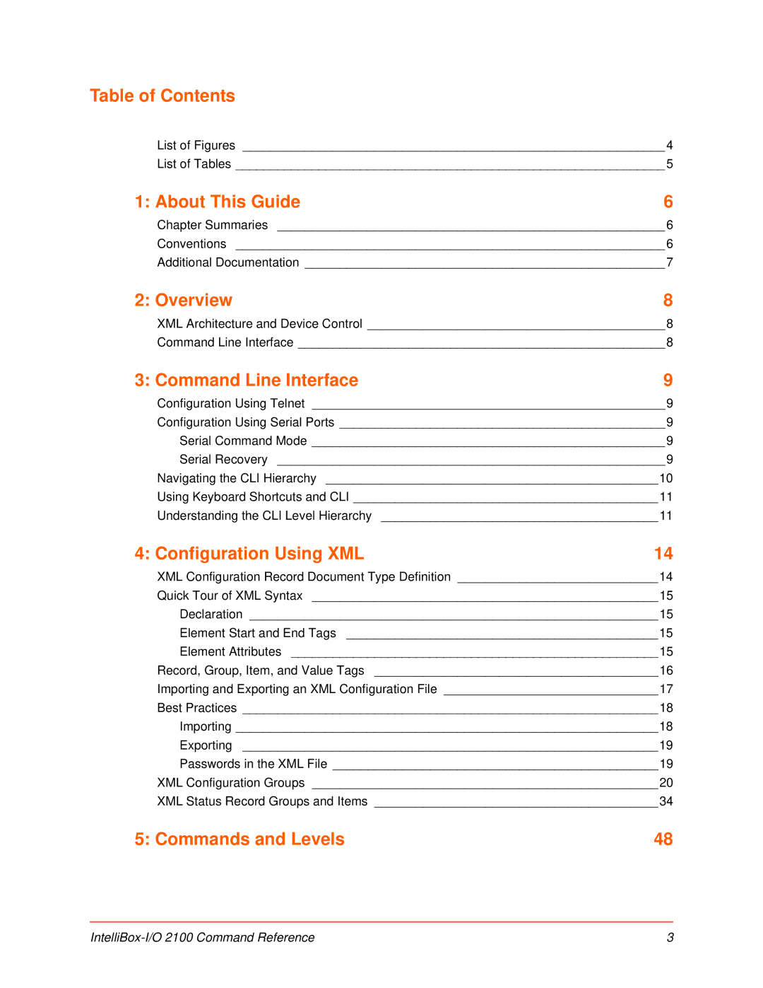 Lantronix 2100 manual Table of Contents, About This Guide, Overview, Command Line Interface, Configuration Using XML 