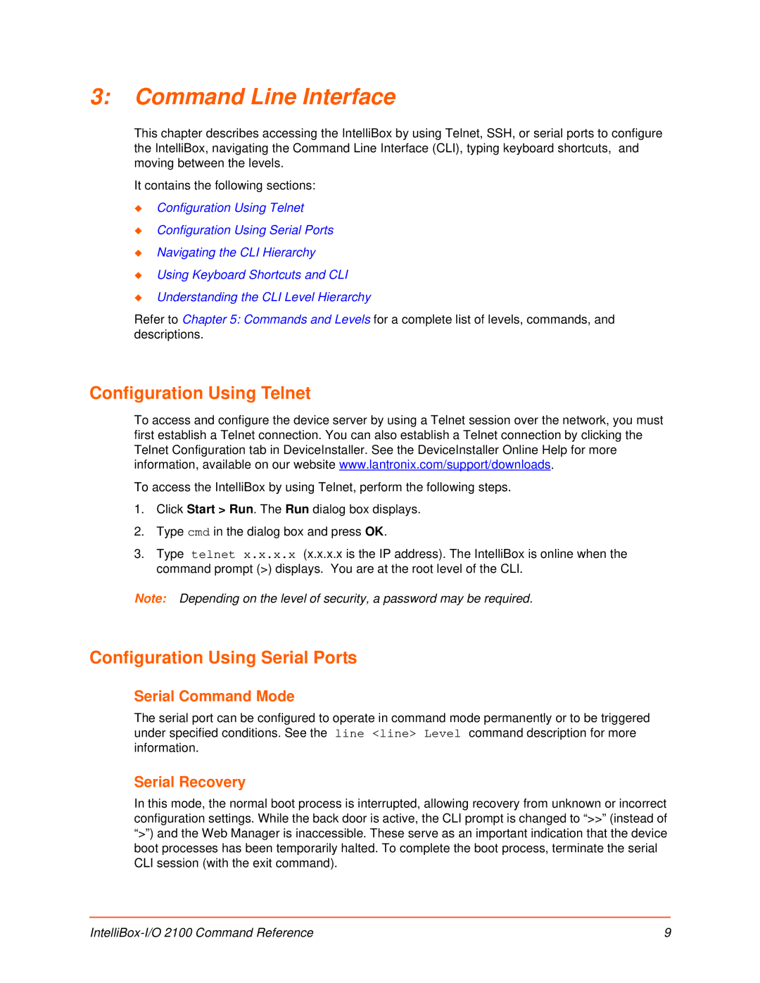 Lantronix 2100 manual Configuration Using Telnet, Configuration Using Serial Ports 