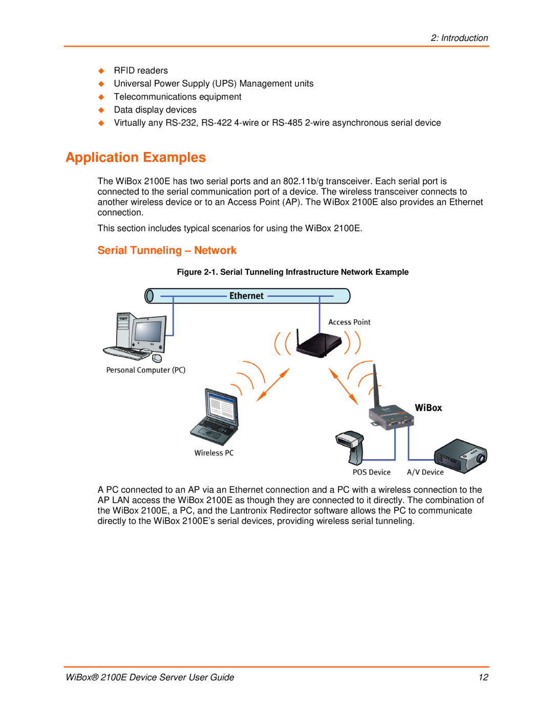 Lantronix 2100E manual Application Examples, Serial Tunneling Network, Introduction 