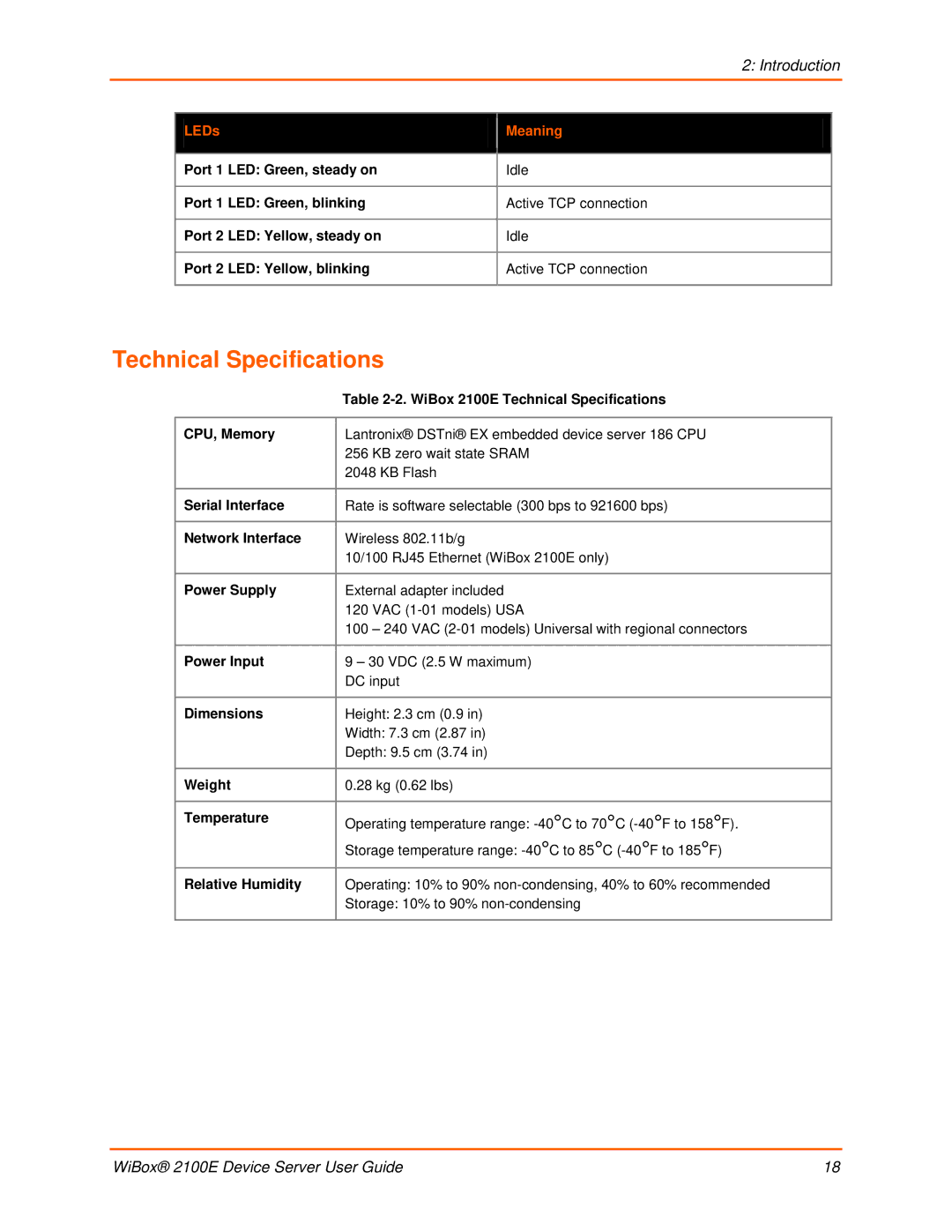 Lantronix 2100E manual Technical Specifications 