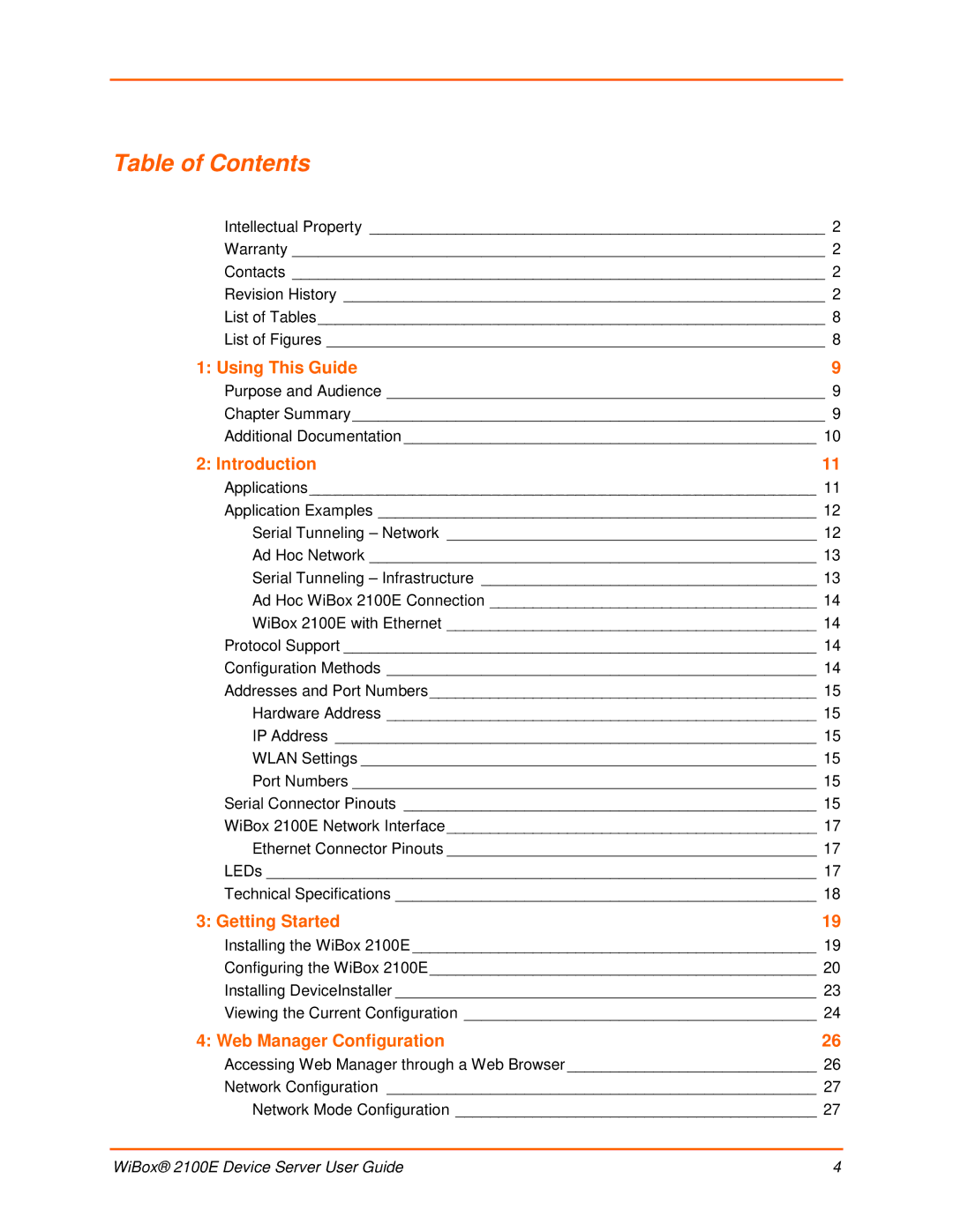 Lantronix 2100E manual Table of Contents 