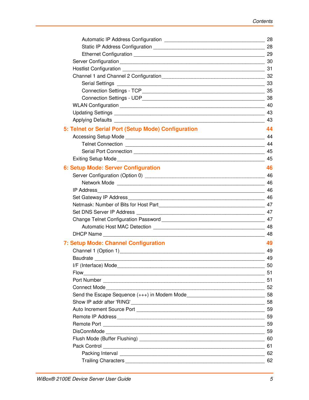 Lantronix 2100E manual Setup Mode Server Configuration, Contents 