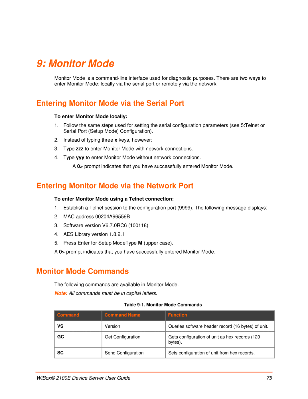 Lantronix 2100E manual Entering Monitor Mode via the Serial Port, Entering Monitor Mode via the Network Port 