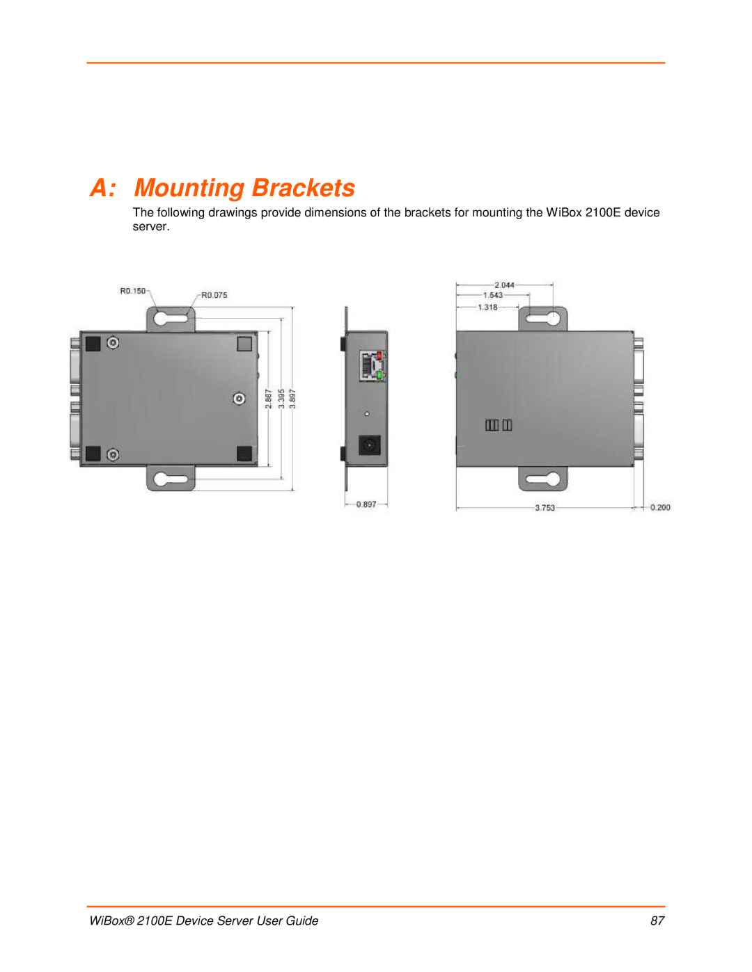 Lantronix 2100E manual Mounting Brackets 