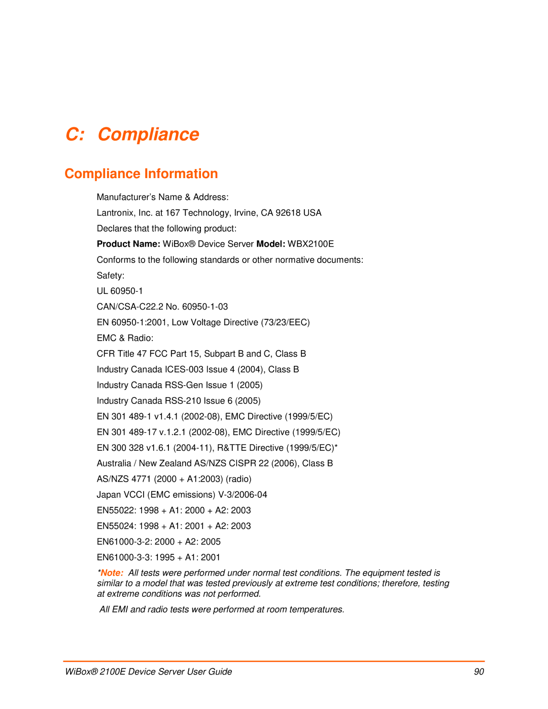 Lantronix 2100E manual Compliance Information 