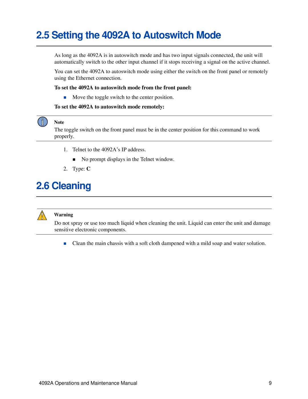 Lantronix 4092A IRIG-B manual Setting the 4092A to Autoswitch Mode, Cleaning, To set the 4092A to autoswitch mode remotely 