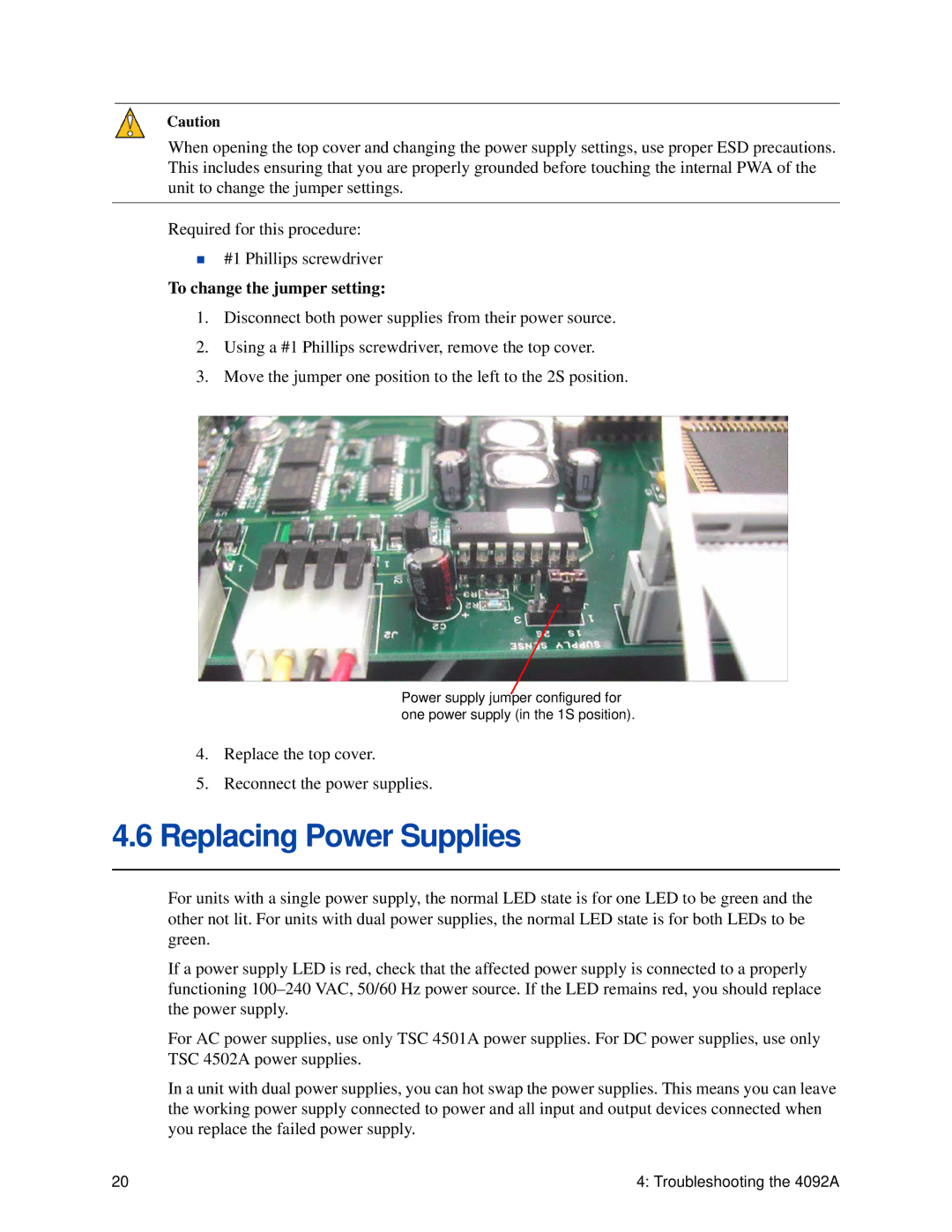 Lantronix 4092A IRIG-B manual Replacing Power Supplies, To change the jumper setting 